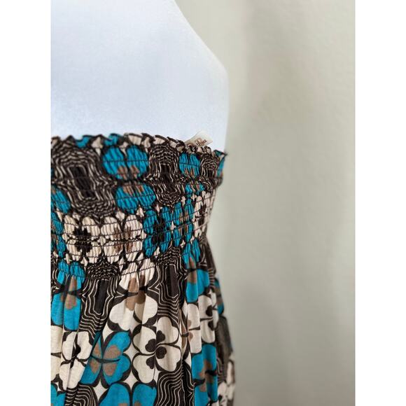 Womens Brown Blue Flowered Smocked Sleeveless Maxi Dress Y2K Small - Picture 8 of 8